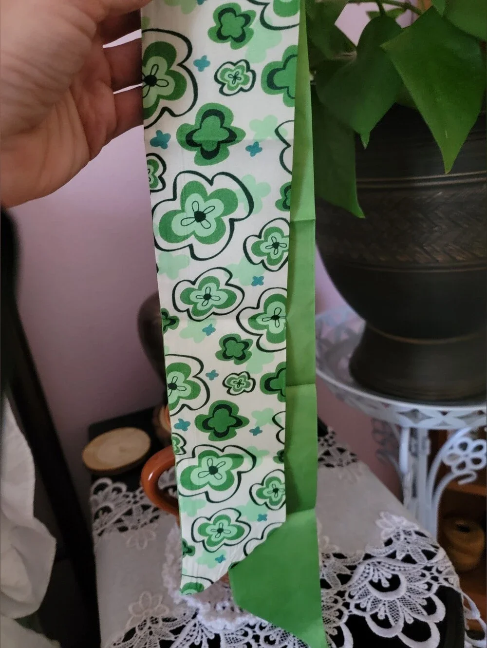 Green Floral Ribbon Scarf - Home Accents